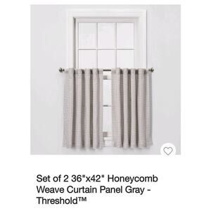 Threshold Cafe Curtain Panels Set, Gray Honeycomb Pattern 42" W x 36" L NEW‎